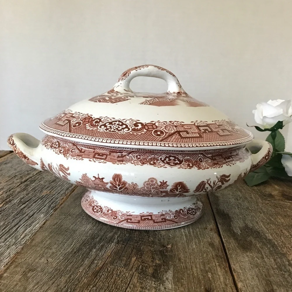 Brown Willowware Soup Tureen